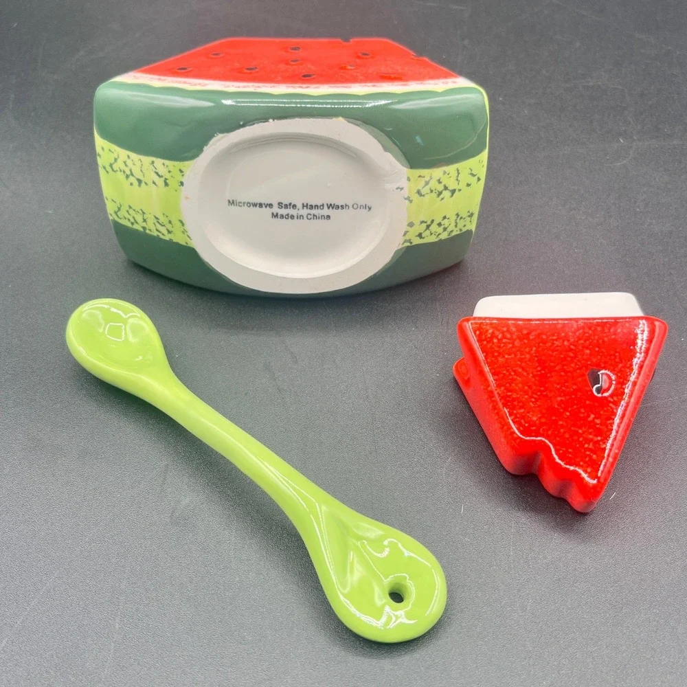 Watermelon Ceramic Serving Set Divided Tray Creamer Sugar Summer Decor 3pc 9